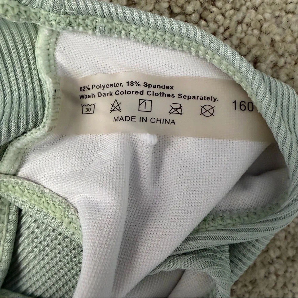 Girls Swimwear Mint Green Ribbed Knit One Piece Cut Out Swim Bathing Suit 14
